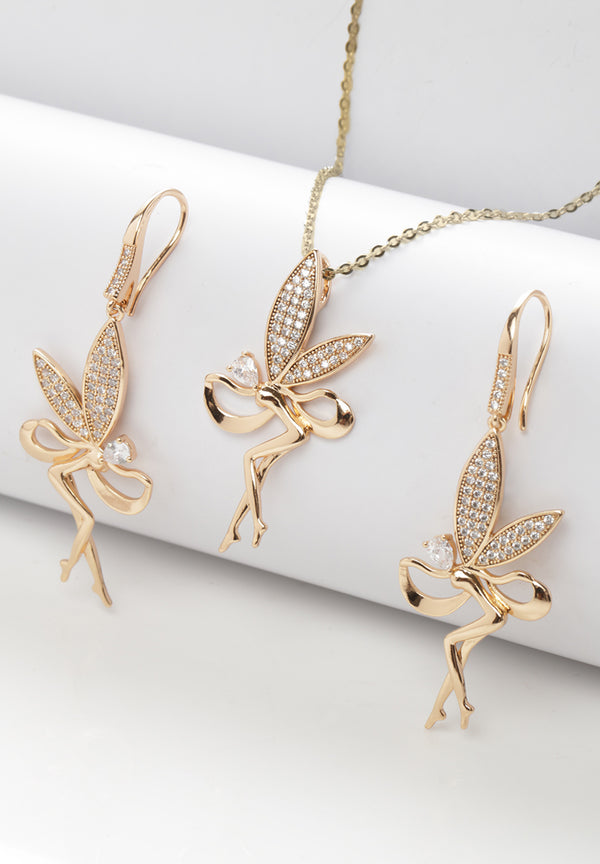 Cubic Zirconia Angel Pendant Earrings Set