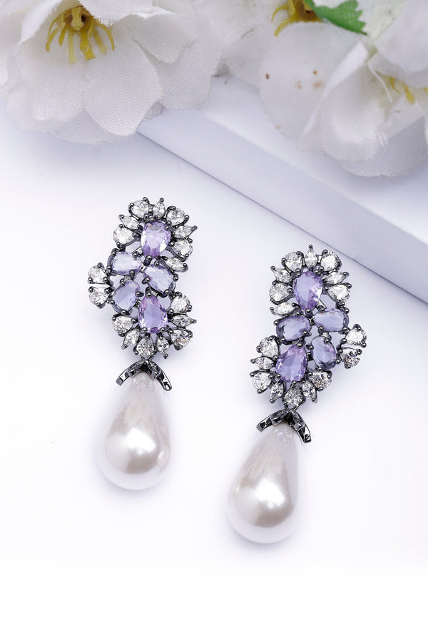 Orecchino a goccia di perla viola elegante