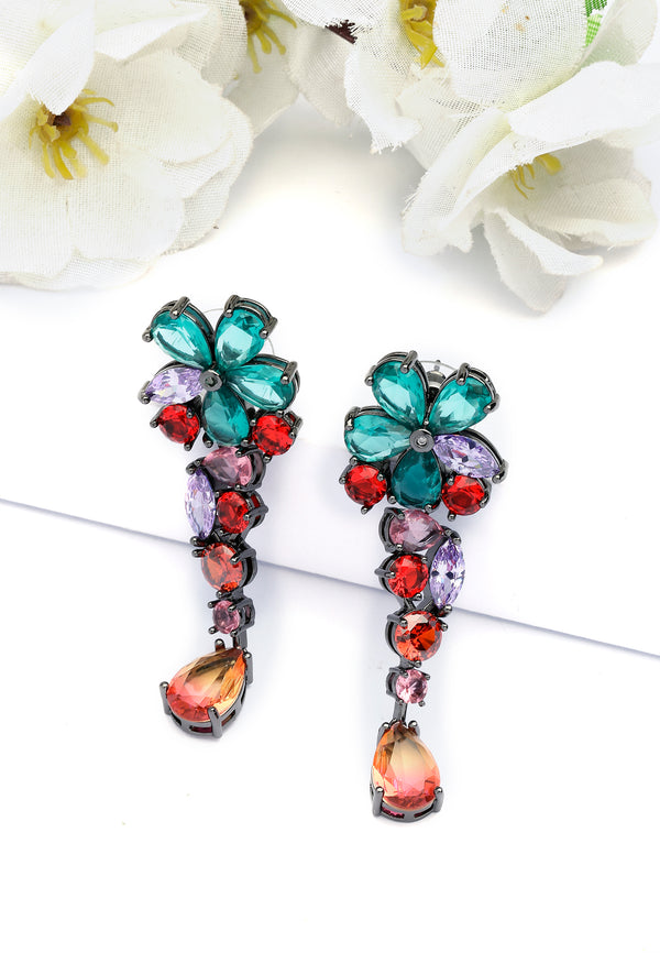 Boucles d'oreilles en forme de goutte florales multicolores