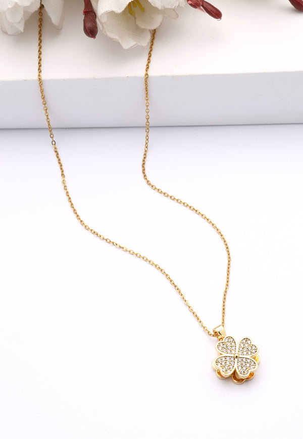 Pendente Floreale Sparkle Trifoglio Dorato